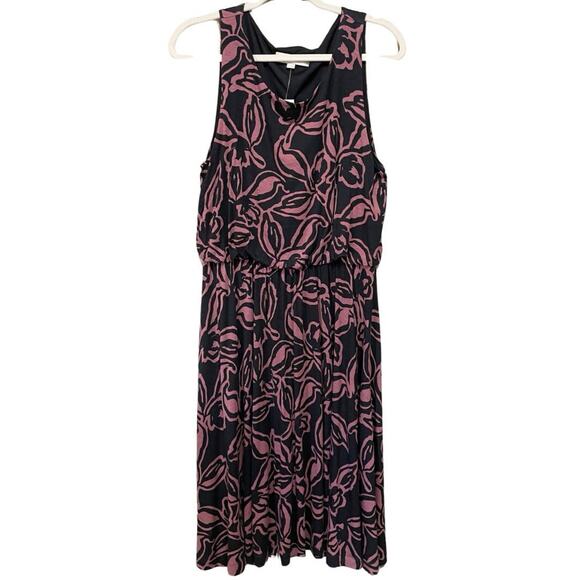 LOFT Dresses & Skirts - LOFT Sleeveless Blouson Knit Dress Size L Black Pink Floral Lined Bodice NEW